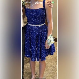 Blue Sequin Short Homecoming Party Cocktail Prom Dress Sizes S 4/6.